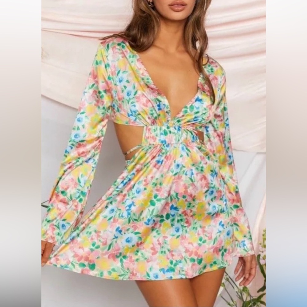 Beginning boutique Sutton backless floral satin dress